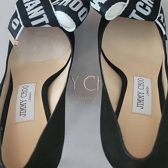 NWT NIB Sz 35.5 Jimmy Choo Tegan Black Bow Dainty Coquette Suede Heels Pumps 5 - Picture 6 of 13
